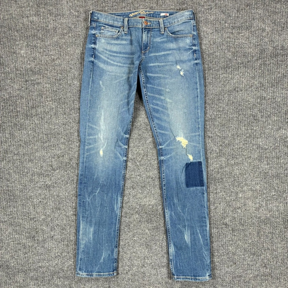 Arizona Jean Co. Womens Super Skinny Jeans Size 11 Blue Distressed Patch Denim